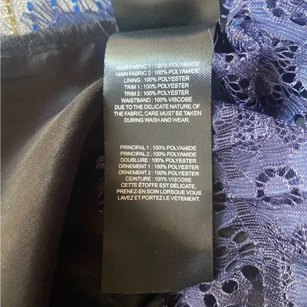 Self-Portrait Mini Dress Size 0 Navy Blue  Lace Ruffles Sleeve Lined - Picture 10 of 16